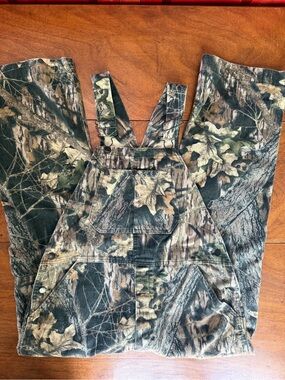 Vintage 90s Mossy Oak Treestand Camo Flannel Bib Overalls Medium Made in USA